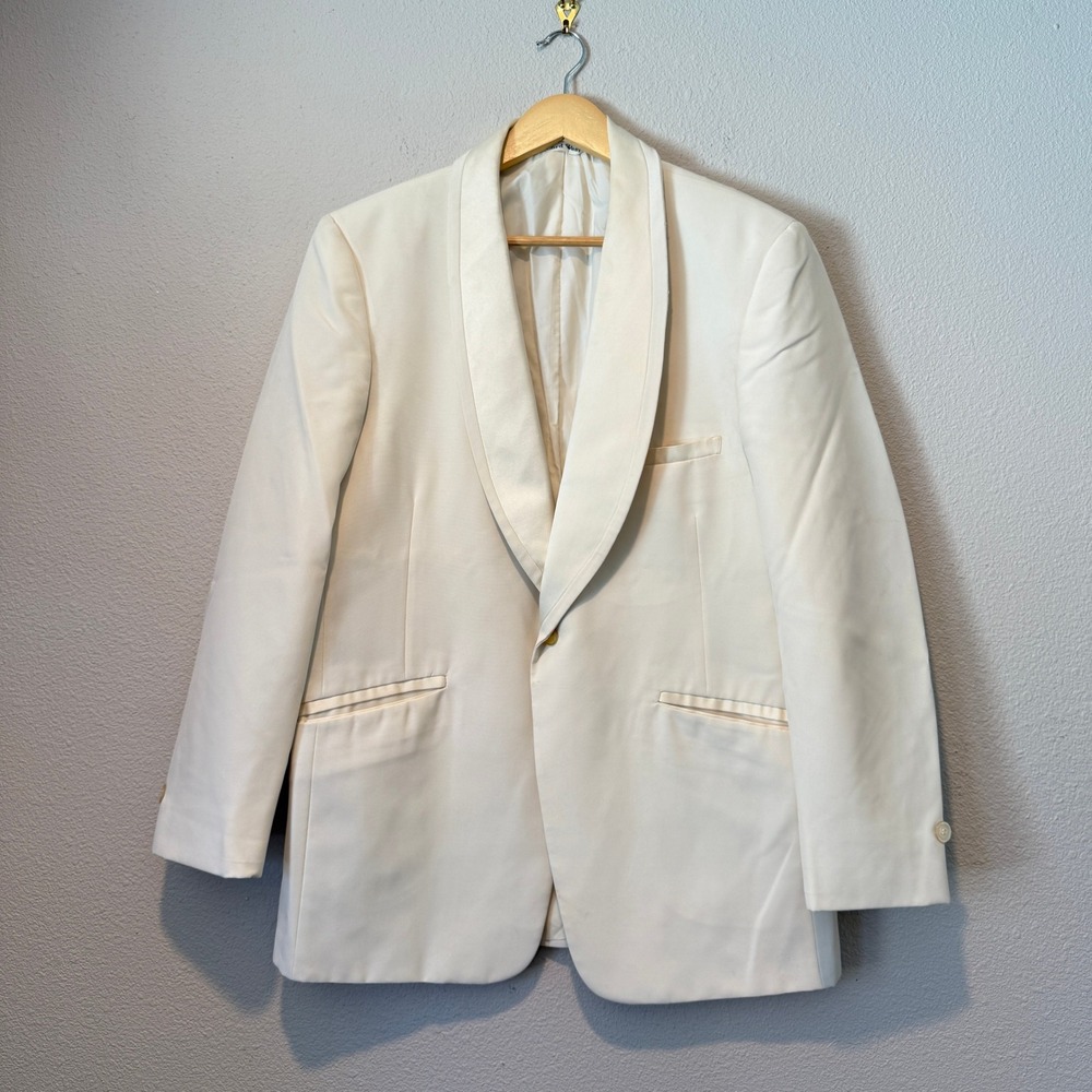 Lord West Vintage Mens Cream Shawl Lapel Tuxedo Dinner Jacket Blazer 43R USA